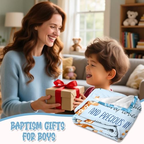Catholic Baptism Gifts for Boys - Baptism Blanket for Boys, Christening Gifts for Boy, Christian Gift for Kids, Baptismal Gift for Boy Catholic, Christening Blanket for Kids, 50"x40" - color: Baptism-blue