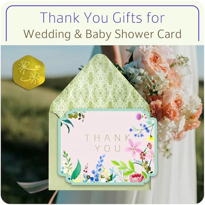 ukee's Floral Thank You Cards, Die-Cut Gold Foil, 100 Cards with Envelopes