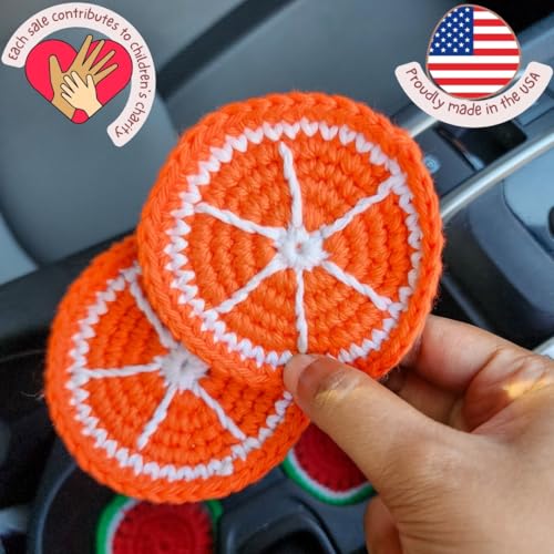 Cotton Crotchet Fruit Car Coaster Set (Zesty Pop) - color: Orange Punch