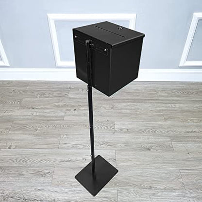 FixtureDisplays® Black Metal Donation Box Floor Stand Lobby Foyer Tithes & Offering Suggestion Collection Ballot Box 11065+10918-BLACK