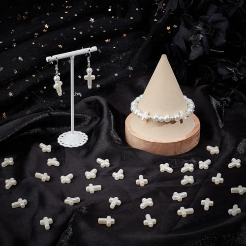 SUNNYCLUE 1 Box 300Pcs White Cross Beads Crosses Beads Small Bulk Pure Plastic Sunday Rosary Loose Spacer Crucifix Imitation Pearl Beads for Bracelets Beading Necklaces Keychains Supplies Women Adult - color: Creamy White