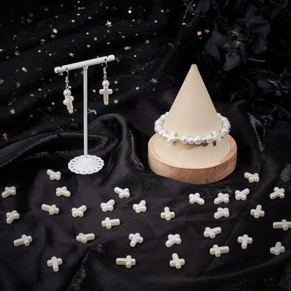 SUNNYCLUE 1 Box 300Pcs White Cross Beads Crosses Beads Small Bulk Pure Plastic Sunday Rosary Loose Spacer Crucifix Imitation Pearl Beads for Bracelets Beading Necklaces Keychains Supplies Women Adult - color: Creamy White