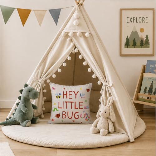 Hey Little Bug Kids Classroom Throw Pillow Cover 18x18 Inch - color: White-little Bug