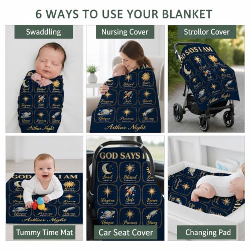 Personalized God Says I Am Space Baby Blanket, Christian Baby Blanket - color: Blue #14