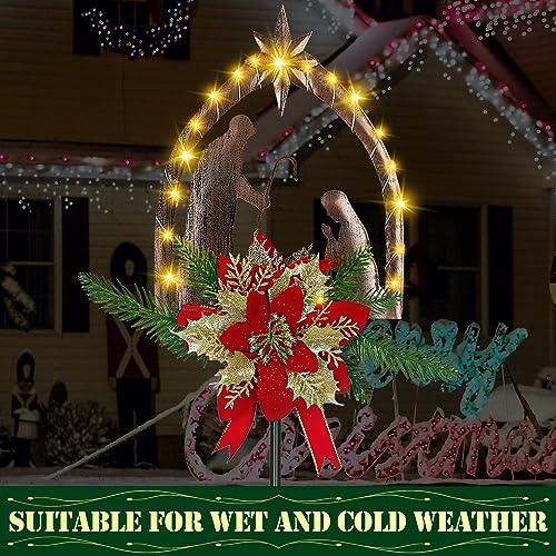 Moukeren 2 Pcs 3.5ft Nativity Scene Outdoor Light up Yard Stakes, Rustic - style: Rustic