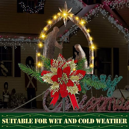 Moukeren 2 Pcs 3.5ft Nativity Scene Outdoor Light up Yard Stakes, Rustic - style: Rustic