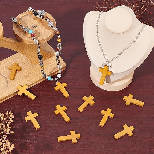 SUNNYCLUE 80Pcs Wooden Cross Charms Easter Small Wooden Cross Charm Mini Wood Crosses Cross Charm Rosaries Crucifix Charms Pocket Crosses Charms for Jewelry Making Bracelet Necklace Party Favors - color: 80pcs Camel 42x24.5mm