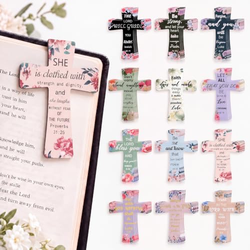 Resurhang 48 Pcs Bible Magnetic Christian Bookmarks Cross, Flower - style: Flower