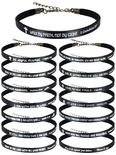 Sureio 15 Pcs Christian Bracelet Scripture Bible Verse Gift - color: Black, White