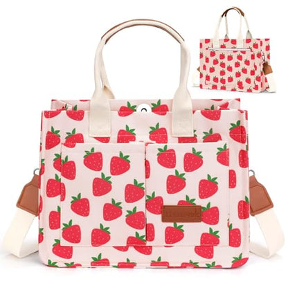 LHMTQVK Canvas Tote Bag for Women, Work & Bible Study Handbag - color: Strawberry