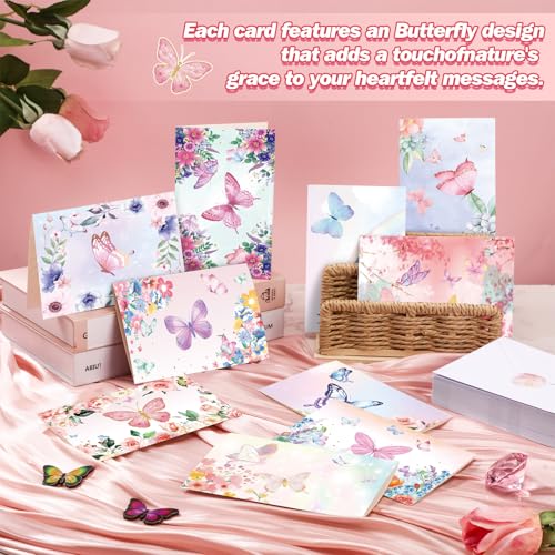 Motiskyy 50 Pcs Blank Greeting Cards 4x6, Blank Cards with Envelopes, 10 Designs, Ideal Stationary Set for All Occasions, Stationary with Matching White Envelope and Sticker(Butterfly) - style: Butterfly