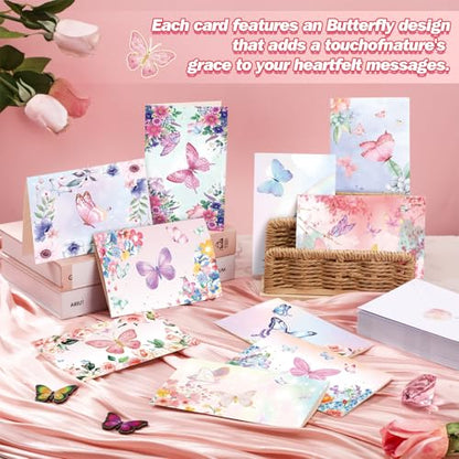 Motiskyy 50 Pcs Blank Greeting Cards 4x6, Blank Cards with Envelopes, 10 Designs, Ideal Stationary Set for All Occasions, Stationary with Matching White Envelope and Sticker(Butterfly) - style: Butterfly