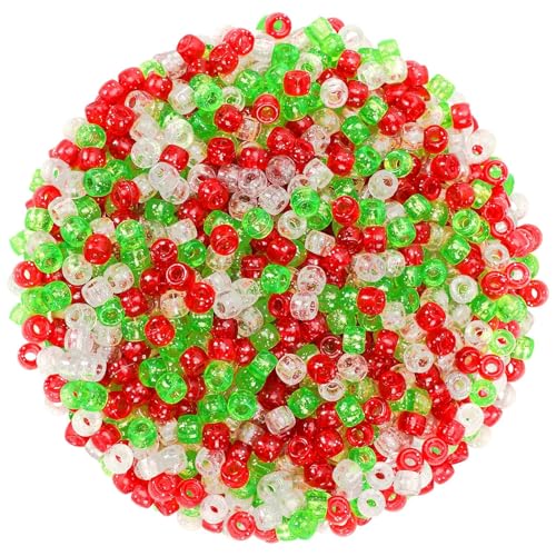 UPINS 1200Pcs Christmas Glitter Pony Beads Bulk for Bracelet Jewelry Making - color: 3 Colors for Christmas