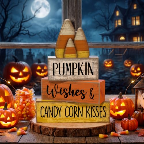 Lineshading 4 Pcs Fall Decoration For Home Wooden Candy Corn Stacked Blocks - style: Candy Corn