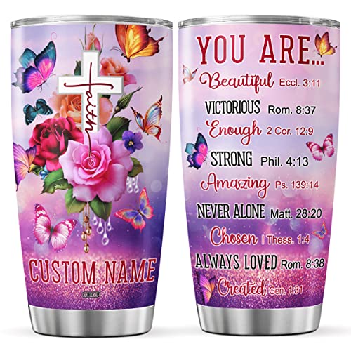 CUBICER Personalized Coffee Tumbler Flowers Customized Name Travel Mugs Oz Christian Gifts For Mom Women Stainless Steel Cups Insulated Tumblers Inspirational Quotes Mothers Day - color: Christian