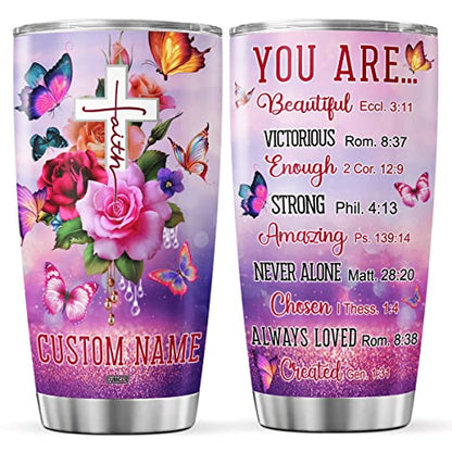 CUBICER Personalized Coffee Tumbler Flowers Customized Name Travel Mugs Oz Christian Gifts For Mom Women Stainless Steel Cups Insulated Tumblers Inspirational Quotes Mothers Day - color: Christian