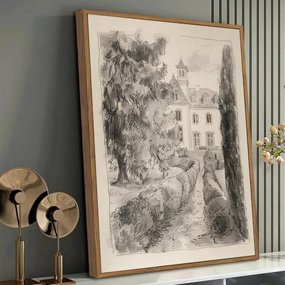 French Country Castle Framed Canvas Wall Art 16x24 inch - color: Castle, size: 16"x24" Natural