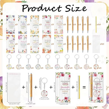 ANGOLIO 230 Spanish Christian Floral Religious Gifts Bulk, Back to School Regalos Bookmarks Cristianos En Español Bible Verse Bamboo Pen Keychain Inspirational Bookmark Gift for Teacher Church Favor - style: Floral