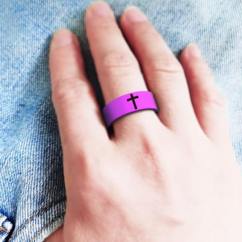 XAHH 2PCS Silicone Ring Set for Men Women,Classical Simple Christian Cross Religious Couple Rubber Wedding Bands - style: Red Purple