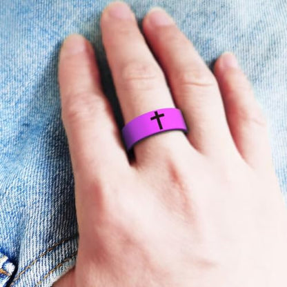 XAHH 2PCS Silicone Ring Set for Men Women,Classical Simple Christian Cross Religious Couple Rubber Wedding Bands - style: Red Purple