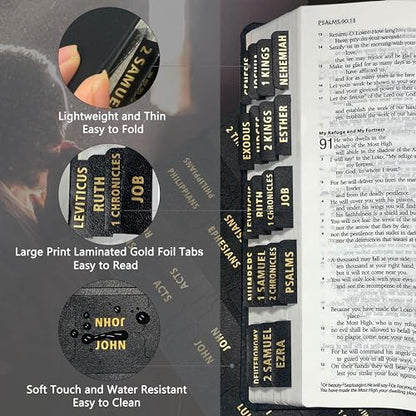 Bible Tabs for Women & Men Black – 80 Gold Foil (66+14 Blank) - color: Black