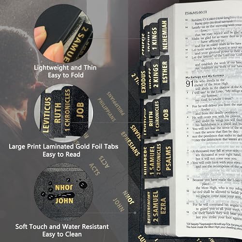 Bible Tabs for Women & Men Black – 80 Gold Foil (66+14 Blank) - color: Black