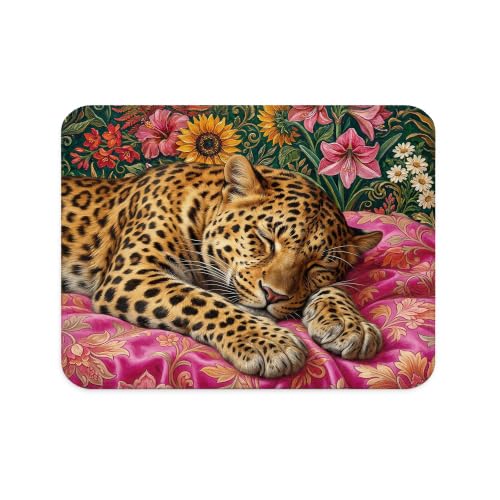 Sleeping Leopard Floral Mouse Pad Maximalist Desk Pad 9.5x7.9 Inch - color: Sleeping Leopard