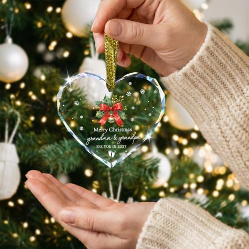 Pregnancy Announcement Ornament 2027, Grandma & Grandpa, Baby Announcement Glass Heart Ornament, See You in 2027 New Grandparents Keepsake - style: See You in 2027