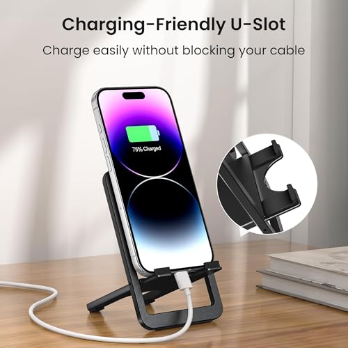 Itramax Phone Stand for Desk Foldable Desktop Holder Adjustable Phone Mount - color: Black – for Phone (Max 400g)