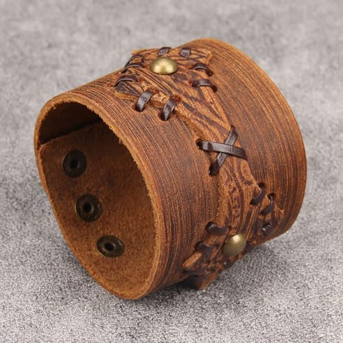 GelConnie Punk Leather Cuff Bracelet Adjustable Straps Wrap Bracelets Arm Armor Cuff Gothic Leather Wristbands for Men, Women - color: MLPB104-Brown