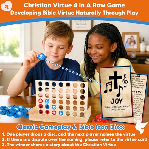 Garybank Bible Virtue 4 in A Row Game for Kids, Learn Bible Stories