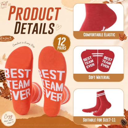 Glitopper 12 Pairs Best Team Ever Gift Socks Bulk - color: Autumn, style: Team