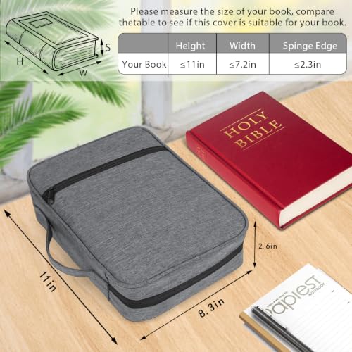 GERMUN Bible Cover with Durable Handle, Carrying Book Case Church Bag Bible, Protective with Zippered Pocket, Bible Study Accessories Supplies, Book Protector for Book Lovers, Grey - color: Grey