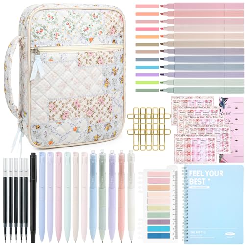 Bible Cover for Women Bible Case Large Bag Study Supplies Journaling Kit Book Carrying Case with Highlighters Christian Gifts for Women - color: Patchwork Flowers Jumbo Pack, size: Upgraded Set