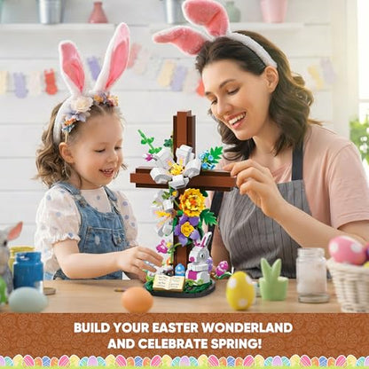 HiDectee Cross Flower Building Set for Kids and Children, 694PCS Jesus Botanical Lily Cross with Bible Base & Spring Garden - Religious Christian Faith Gifts for Mom & Grandma - Spiritual Home Decor