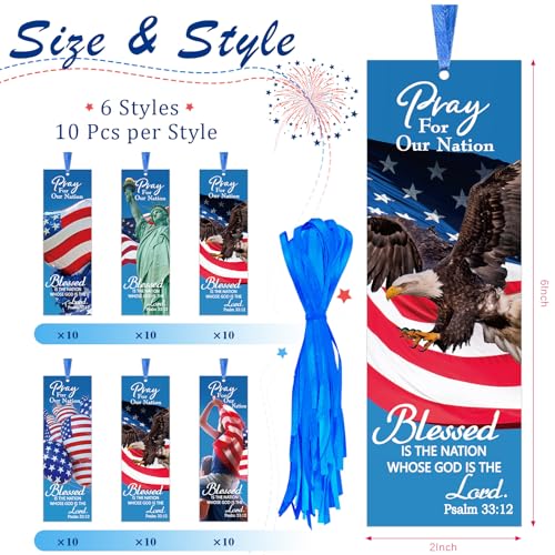 Dispowreath 60 Pcs Patriotic Psalm 33: 12 Religious Christian Bookmarks Church Bookmarks Gift for Teens Men Women Church Home Party Favors - style: Patriotic Bible