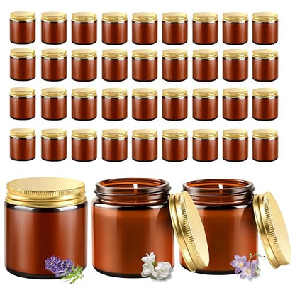 ACITHGL 36 Pcs 4oz Mini Mason Jar Candles Small Scented Candles Bulk Aromatherapy Ideal Souvenir Favors for Wedding Birthday Party (Freesia, Lavender, Jasmine, Amber) - color: Amber, style: Freesia, Lavender, Jasmine