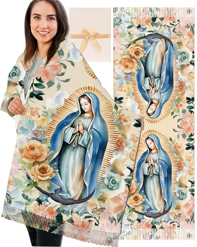 Virgen De Guadalupe Shawls for Women, Virgin Mary Blanket Scarf, Soft Scarf Wrap Prayer Shawl Catholic Gifts - color: Virgen De Guadalupe 282（with Gift Box）