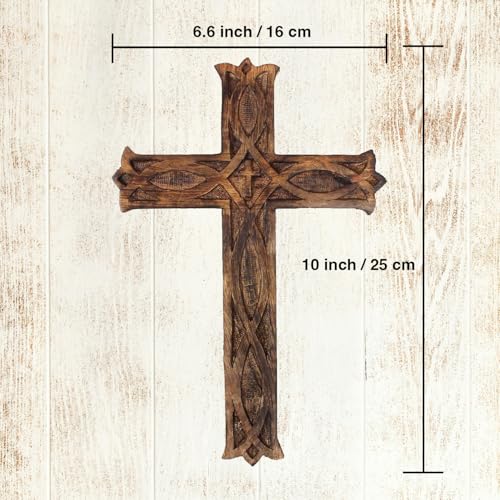 KSJONE Handmade Antique Design Rustic Look Wooden Wall Hanging Cross Decorative Religious Altar Spiritual Art Sculpture Home Living Room Décor Accessory for Christmas and Other Occasions (10 Inch) - size: 10"L x 6.5"W