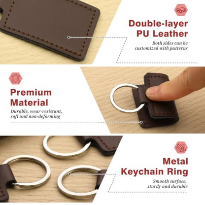 10 Pcs Leather Keychain Blanks, Rectangular PU Leather Key Fob Kit - color: Chocolate-10 Pcs