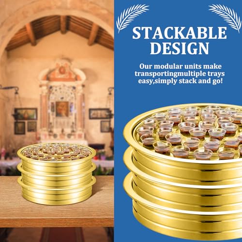 Jingmore Communion Ware 3 Holy Wine Serving Trays with 1 Cover, Gold - color: Gold