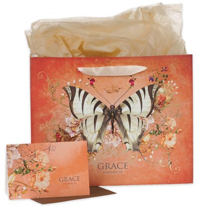 Christian Art Gifts Large Gift Bag with Card & Tissue Paper, Grace - color: Grace/Deep Orange, style: Large Landscape