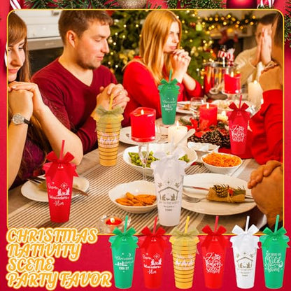24 Set Christian Cups Gift Bulk Christmas Cups with Lid Straw Bow 24oz