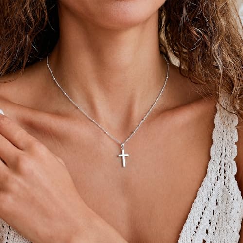 S925 Sterling Silver Cross Necklace for Women - color: 16+2 Inches