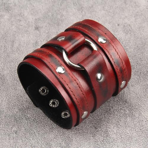 GelConnie Punk Leather Cuff Bracelet Adjustable Straps Wrap Bracelets Arm Armor Cuff Gothic Leather Wristbands for Men, Women - color: MLPB102-Red