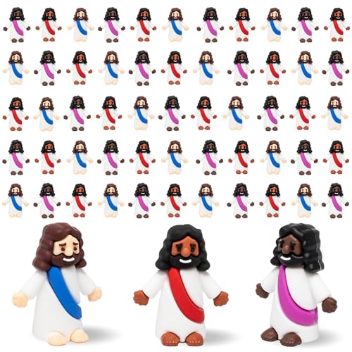 Mini Jesus Figures 50 Pcs-Tiny Jesus Bulk-Little Christ Figurines for Easter Egg Stuffers, Religious Party Favors and Gifts, Sunday School, Classroom Crafts, Baptism, Confirmation (Multicolor Jesus)
