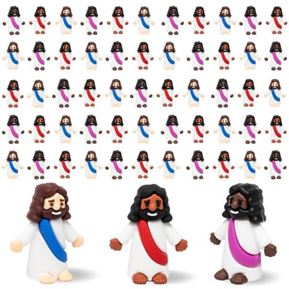 Mini Jesus Figures 50 Pcs-Tiny Jesus Bulk-Little Christ Figurines for Easter Egg Stuffers, Religious Party Favors and Gifts, Sunday School, Classroom Crafts, Baptism, Confirmation (Multicolor Jesus)