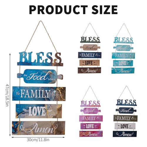 Bless The Food Before Us Welcome Sign, Farmhouse Wooden Door Wreath, Kitchen Wall Decor Sign, Rustic Welcome Hanging Sign for Front Porch Dining Room, Housewarming Gift, Thanksgiving Christmas - color: Color 3