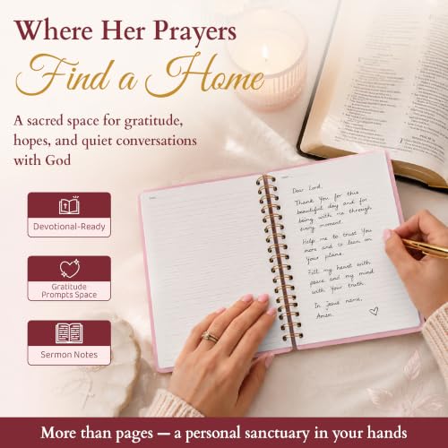 Hardcover Blank Christian Notebook – 140 Pages - Matthew 17:20 - color: Faith_Pink