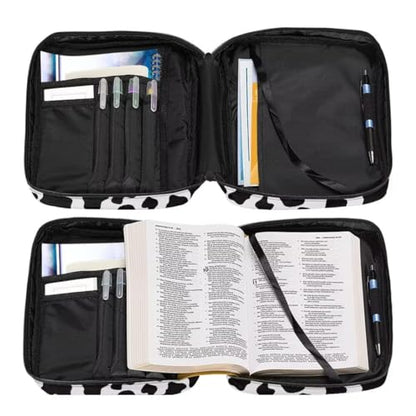 Coldinair Cow Print Bible Covers for Men Women Kids,Carrying Book Bible Case Church Bag Bible Protective with Handle and Zippered Pocket - color: Cow Print